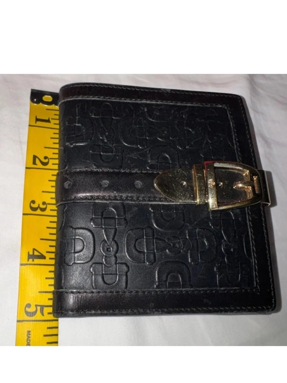 Gucci Horsebit Embossed Black Leather Compact Wallet Gold Buckle Vintage